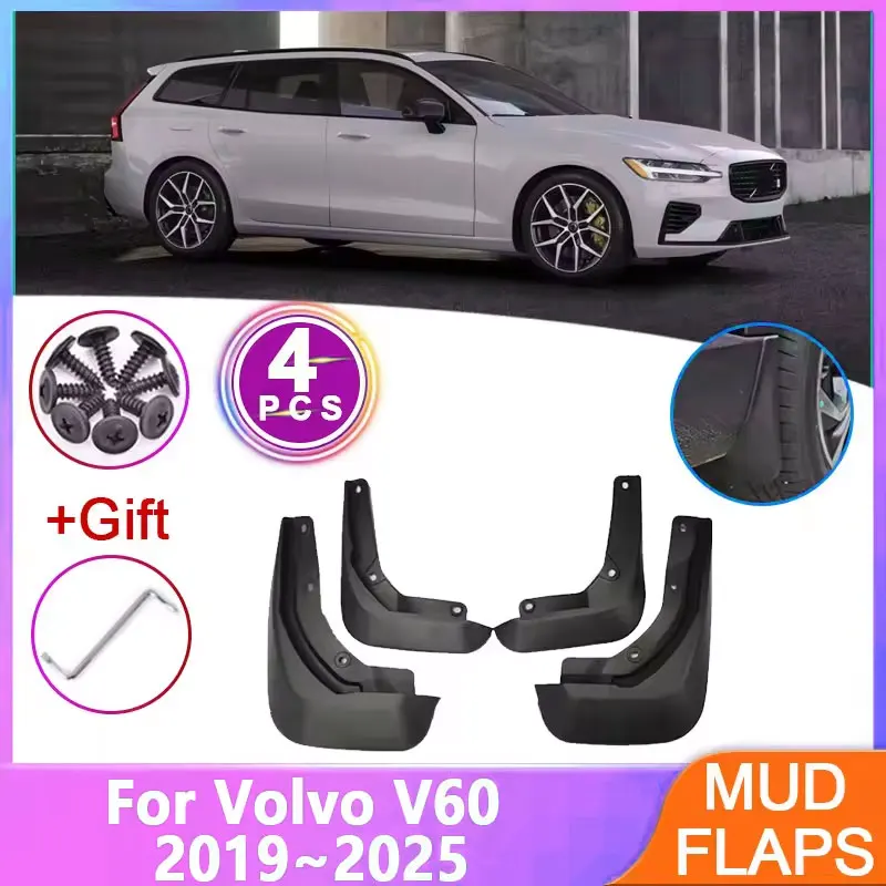 For Volvo V60 2019~2025 2020 2021 2022 2023 2024 4PCS Car Mudguards Wheel Mud Flaps Splash Guards Front Rear Fenders Accessories