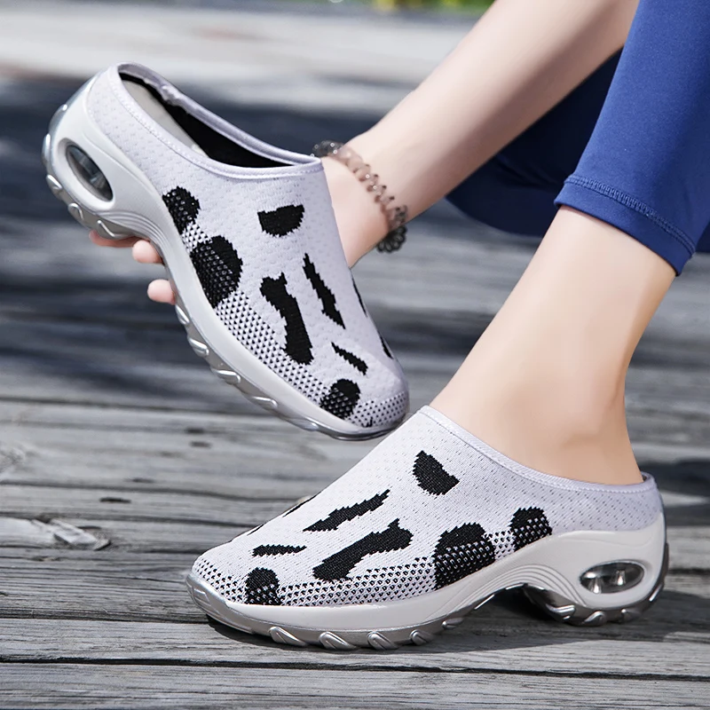 

Summer Half Slippers Breathable Casual Shoes Women Flying Weave Cushioning Plattorm Walking Sneakers Ladies Non-Slip Size 35-42