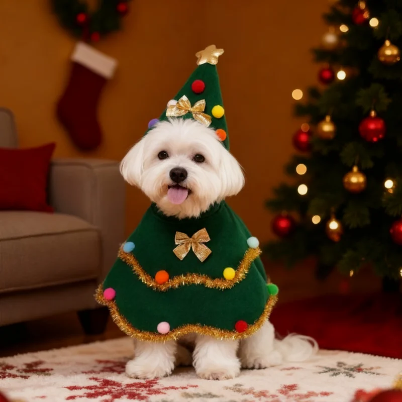 Christmas Dog Costume Puppy Christmas Cloak Hat Set Cute Cat Funny Costume Christmas Role-playing Party Decoration Gift
