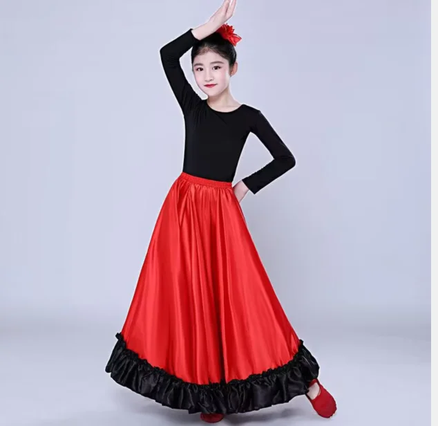 1pcs/lot children belly dancing skirt girl flamenco spanish flight bull skirt 360degree