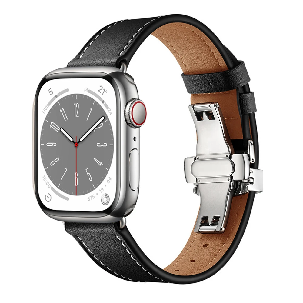 

Butterfly buckle for Apple Watch band 44mm 40mm correa 42mm 38mm Genuine Leather Strap Wrist Watchband Iwatch Series 6 SE 5 4 3