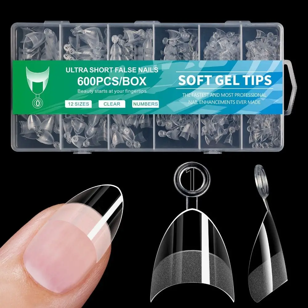 600pcs Ultra-Thin Short Nail Tips Short Square Coffin Almond Shape No-Trace Half Cover False Tips Clear Extension False Nails