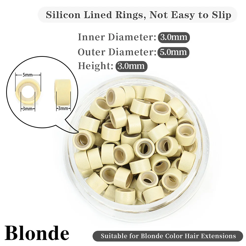 1000pcs Microlink Beads 5mm*3mm*3mm Silicone Lined Hair Extension Beads Micro Links Rings for Hair Extension Blonde Black Brown