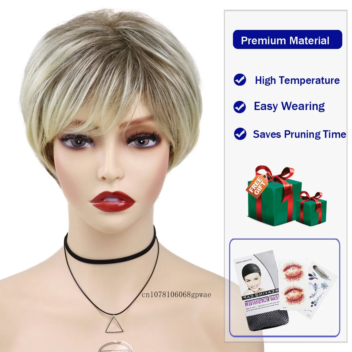 Parrucca corta da folletto per donna Parrucche femminili con capelli castani misti biondi sintetici con frangia Uso naturale morbido quotidiano in costume casual per feste