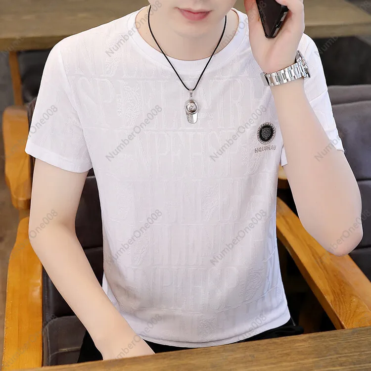 2024 Summer New Men's Ice Silk T-Shirt Tiger Head Hot Diamond Half Sleeve Top Short Sleeve T-Shirt Fashion Trend Youth