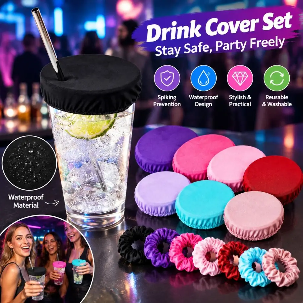 10pcs Anti-Spike Drink Protector Covers Alcohol Protection Reusable Drink Scrunchie Covers Stretchy Fabric Drink Cup Protector