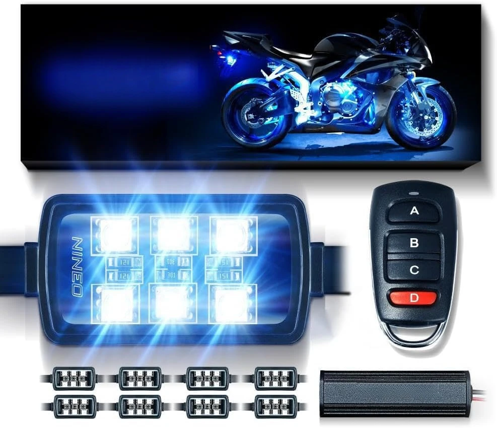 

8PCS Motorcycle RGB Led Light Kit, Multi-Color Atmosphere Underglow Lights with Memory Function and Red Brake Light,