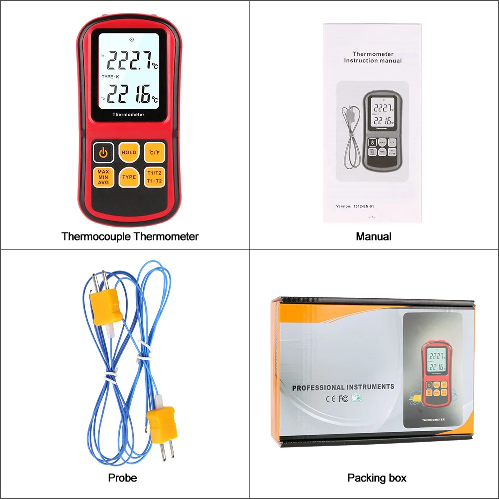 RZ-Medidor de temperatura portátil profissional ferramenta de medida digital testador de temperatura 2pcs termopar uso para líquido