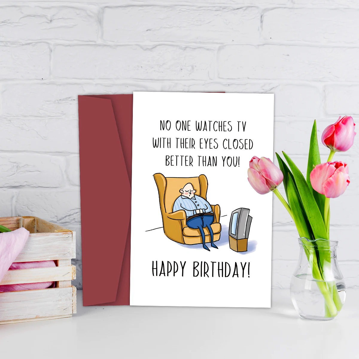 1PC Funny Creative Birthday Card,Funny Birthday Card For Dad, Husband, Grandpa, Watching TV With Eyes Closed Card,Thank You Card