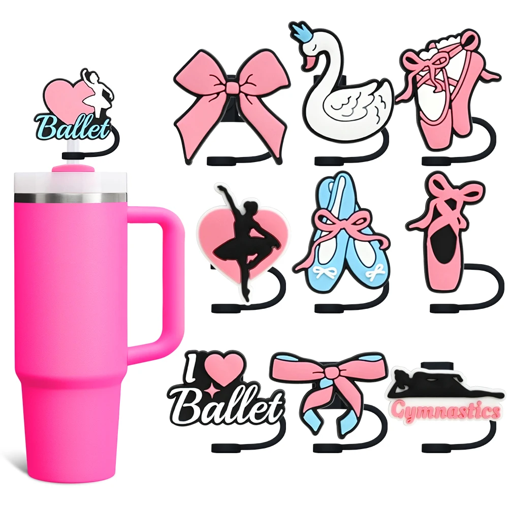 

1-6PCS Pink Ballet Series Straw Cover Cap 10MM Drinking Cup Accessories Splash Proof Drink Fit Cup Straw Cap Child Party Gif