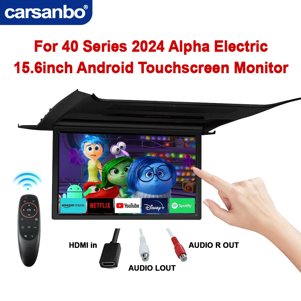 

Carsanbo 15.6 Inch Android 13 Car Monitor Roof Mount for 40 Series Alpha 2024 Electric Screen Fully Laminated Anti Glare