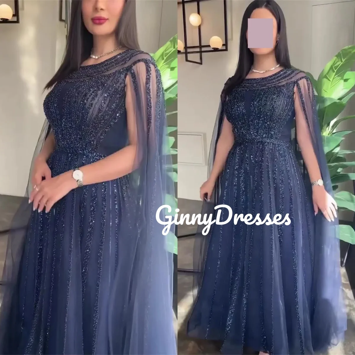 

Dubai Customize Luxury Evening Dresses Lace Scoop Neckline Floor-Length Wedding Party Dress Column Cap Straps Dresses For Specia