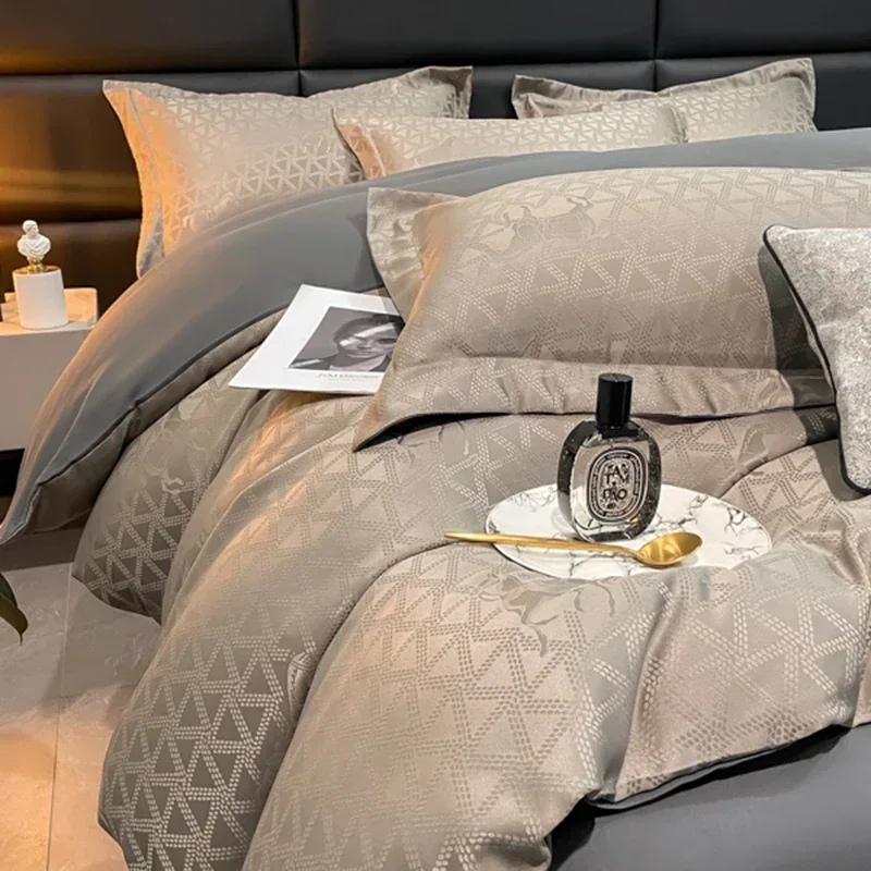 New high-quality embroidered tencel breathable and washable satin jacquard quilt cover 4-piece set for double bed universal for