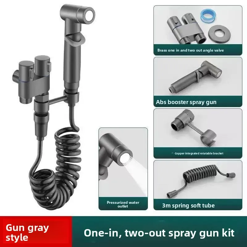 Pistola de pulverización para inodoro de acero inoxidable duradero con doble salida y válvula de presión triangular para limpieza de baños