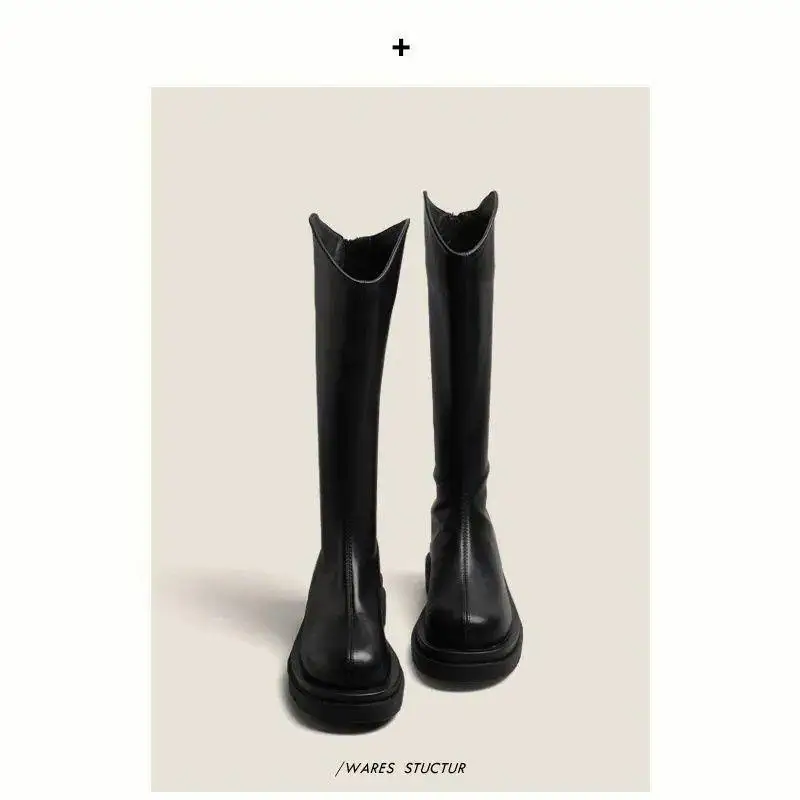 

2026 New Style Long Tube Boots Women's Shoes Winter Fleece High Tube Knight Boots Waterproof Platform PU Leather Inner Pig Skin