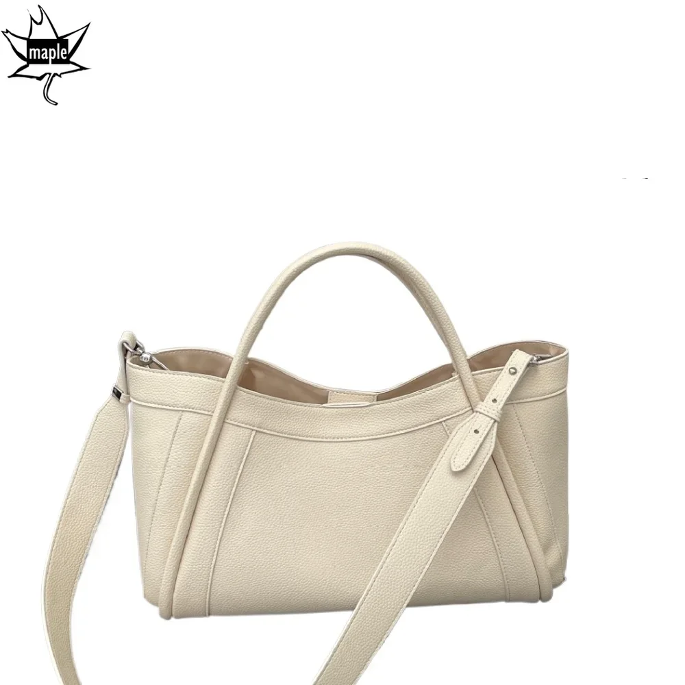 

New Large Capacity Winter Autumn Trapeze Tote Beige Split Cow Leather Women Handbag Business Office Ladies Travel Shoulder Bag