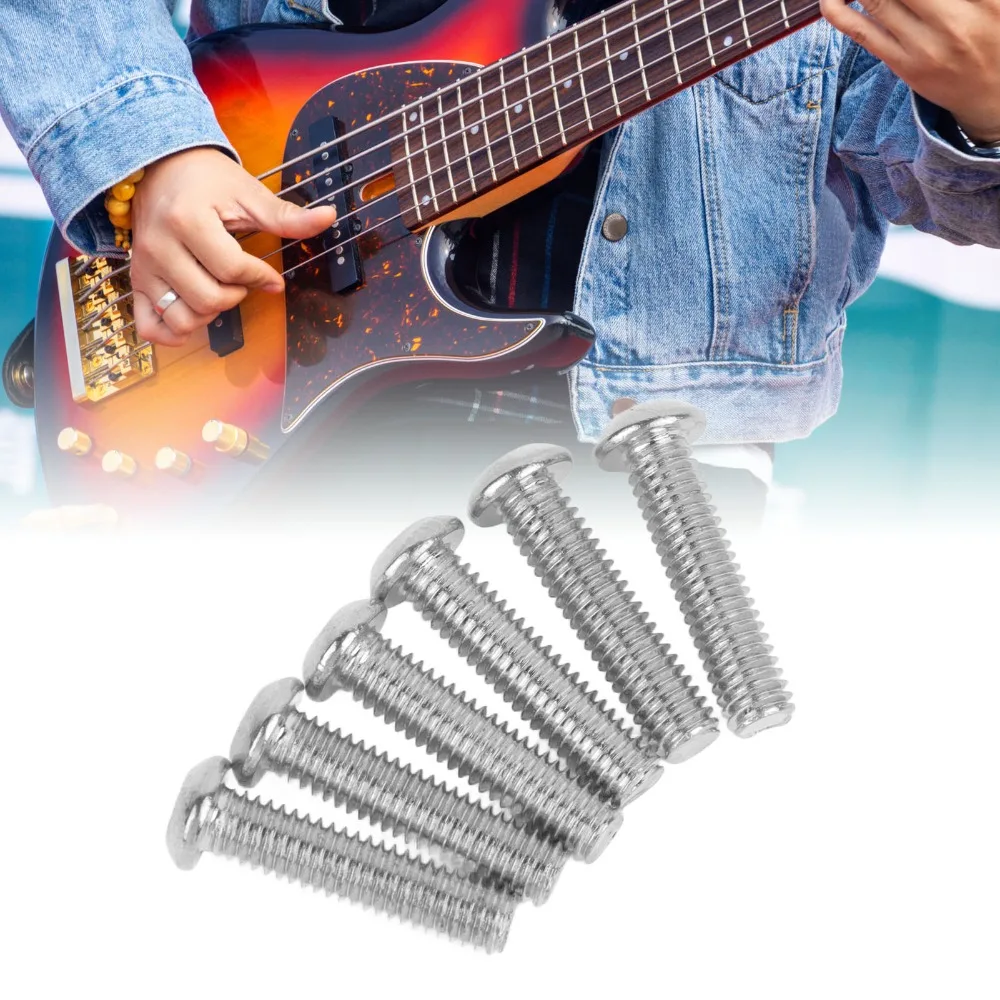 6PCS Durable Silver Bridge Mounting Screws Metal Guitar Bridge Screws Hex Screws For Electric Guitar