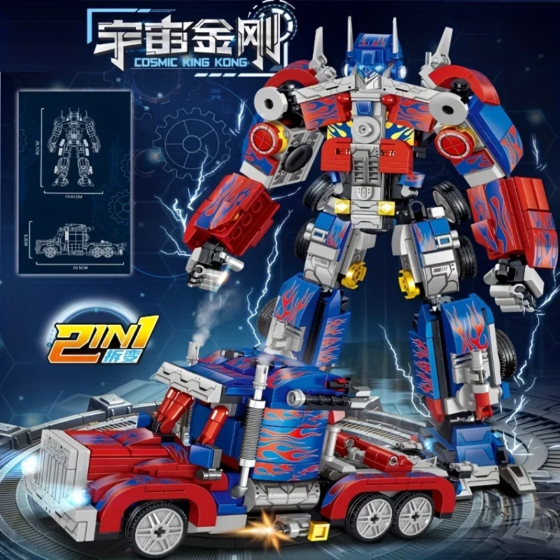 Jouet robot transformant, modèle de voiture, figurine d'action, blocs de construction de voiture robot transformant, cadeau d'Halloween, de Thanksgiving, de Noël