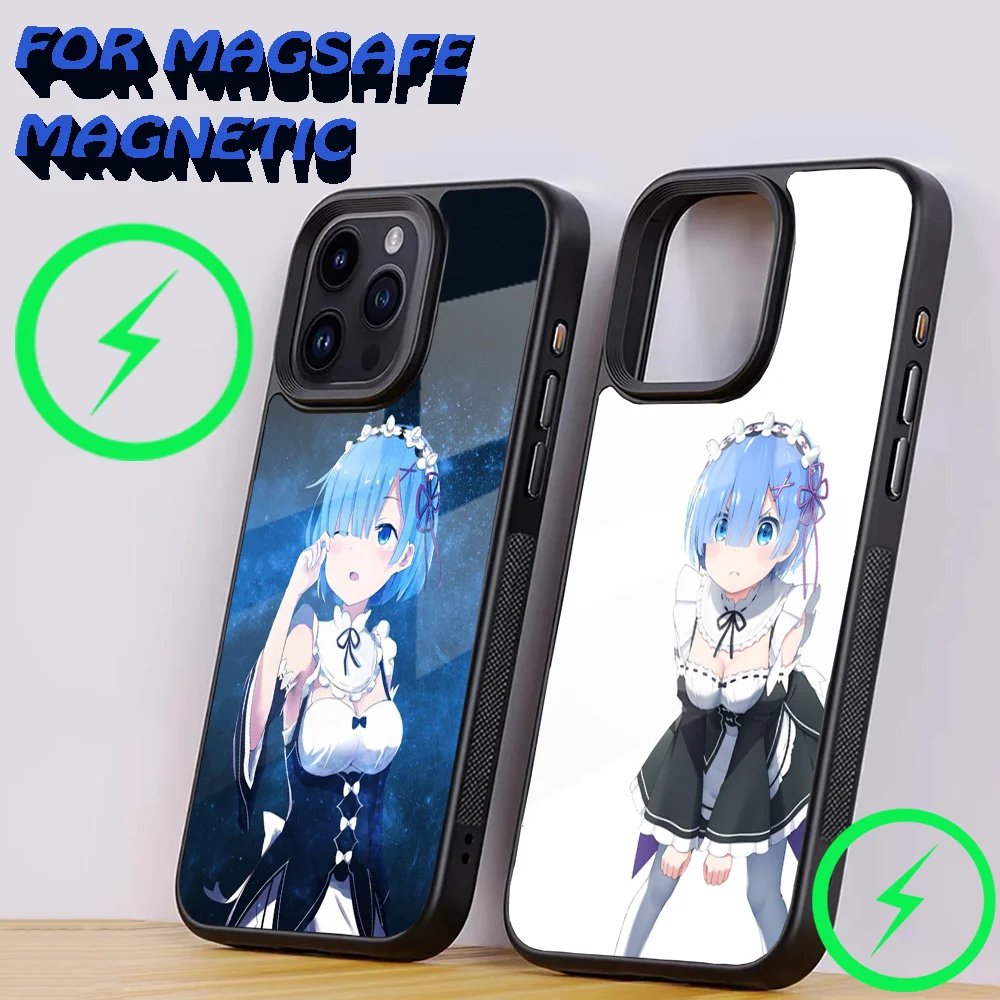 R-Rem Re Zero Anime Rem Phone Case For iPhone 15,14,13,12,11,Plus,Pro,Max Mini Magsafe Magnetic Wireless Charging