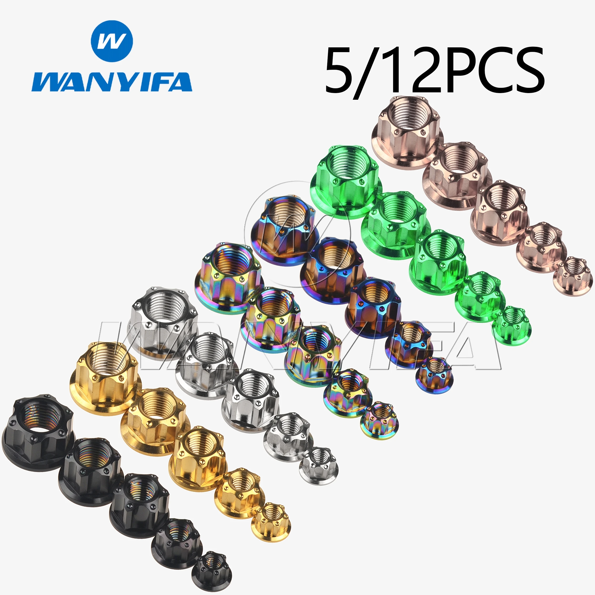Wanyifa Gr5 Titanium Nut M6 M8 M10 M12 M14 M16 Bicycle Motorcycle Car Fancy Flange Nut Accessories 5/12Pcs