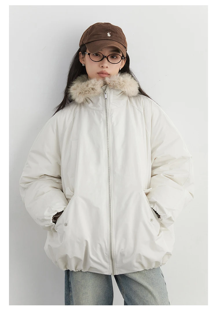 CHIC VEN New Women Down Coat Solid Hooded Loose Casual Faux Fur Collar 90 White Duck Down Ladies Down Jacket Autumn Winter 2026