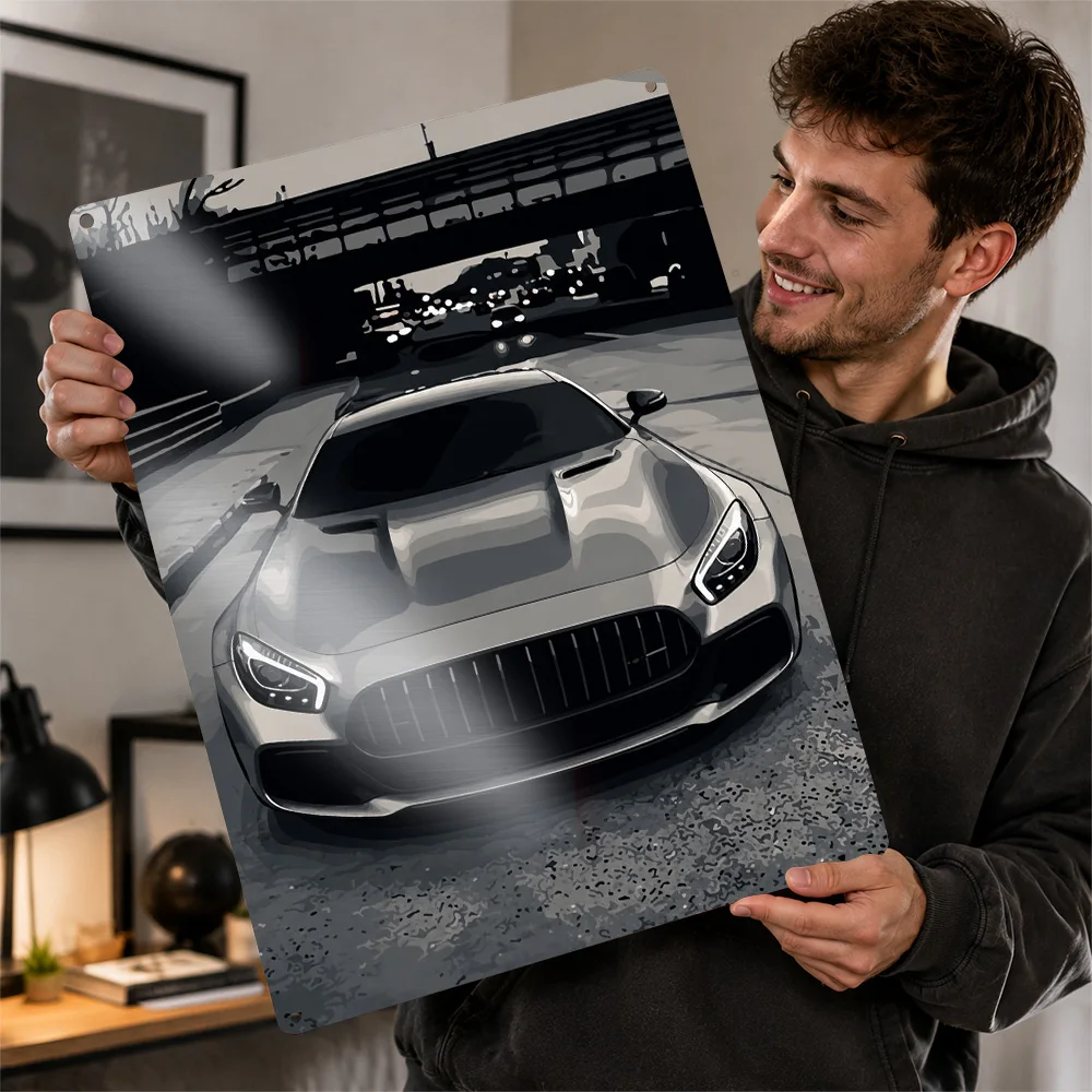 Germany AMG GT Silver Sports Car Printed Poster Personalized Aluminum Metal Sign Track Culture Style Wall Art Ideal For Garage