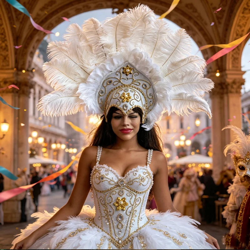 Tocado de Plumas de Avestruz para Carnaval de Samba, Sombrero Bordado con Pedrería y Plumas para Disfraz de Desfile de Carnaval Brasileño