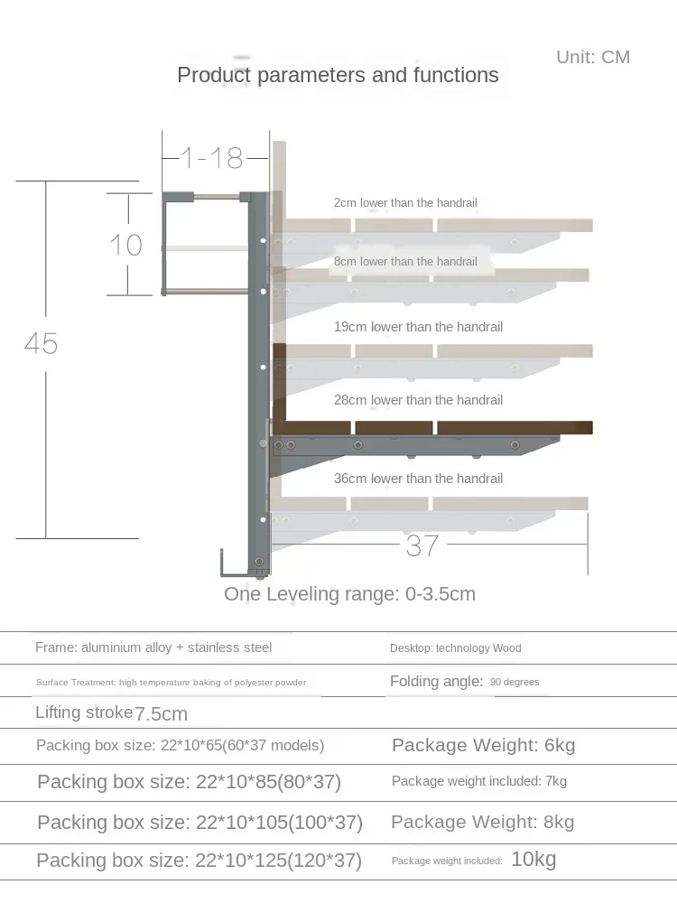 Balcony Railing Hanging Table Collapsible Bar Counter Outdoor Lifting Desk Household Corrosion Resistant Table