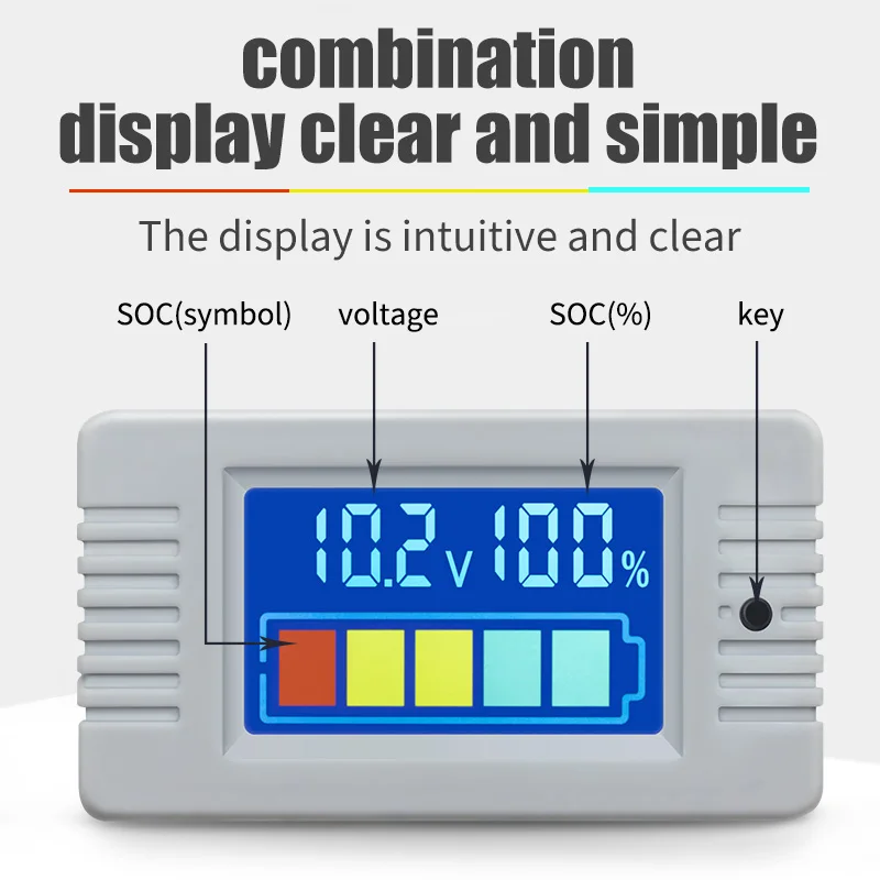 PZEM-023 100v Color Digital 18650 SOC Tester LCD Car Monitor Volt Meter Panel Voltmeter Lithium Lead-acid Level Indicator