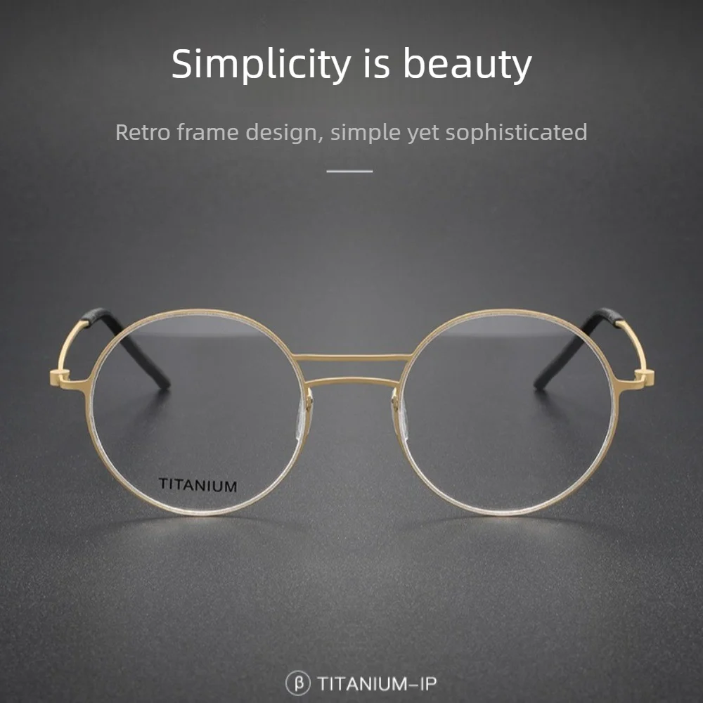 2026 Double Bridge Light-Thin Pure Titanium Eyeglasses Frame for Men Retro Round Frame Small Face Eyewear Denmark Glasses Frame
