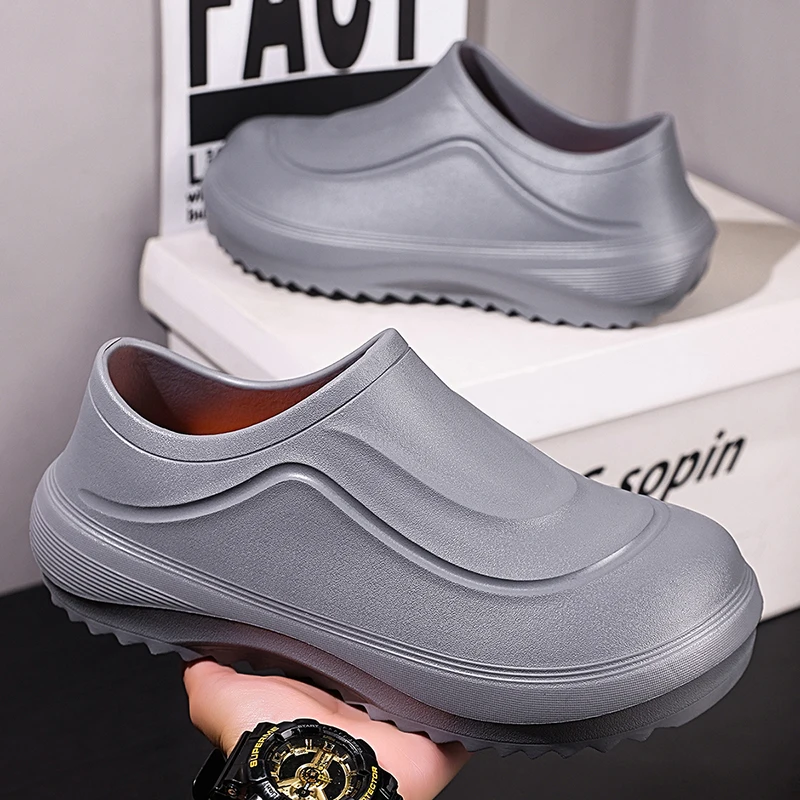 

Chef Shoes Waterproof Shoes Men Lightweight Slip On Sneakers Men Casual Shoes Male Loafers Black Khaki Gray