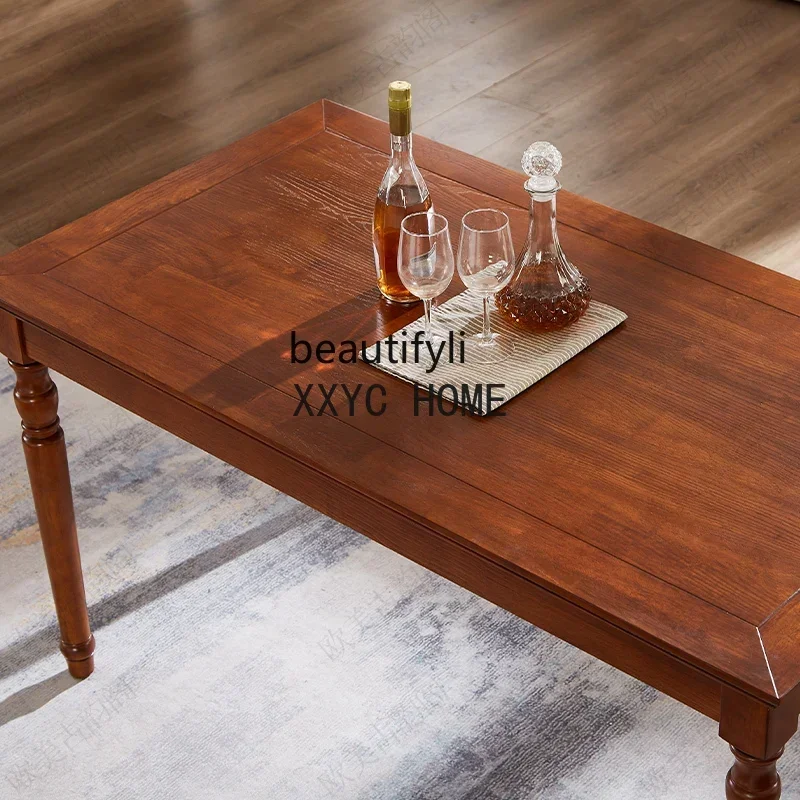 

Modern Simple Pure Solid Wood Dining Tables and Chairs Combination Living Room American Small Apartment 1.4 Log Rectangular Home