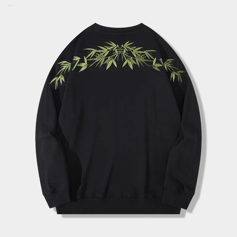 Bamboo Embroidery National Style Sweatshirt For Men Casual Loose Autumn Quality Cotton Comfortable Oversized Pullover Pull Homme