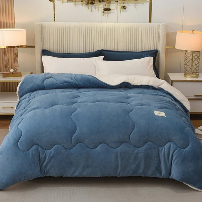 Lamb Fleece Winter Cotton Quilt Thickened Double-sided Plush Warm Fluffy Soft Insulation Core Quilting Resistant Bedding Duvet