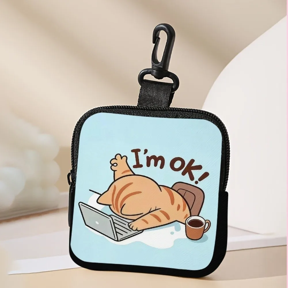 Trendy Mini Cat Pattern Coin Purse PVC Water-resistant Zipper Storage Bag Durable Portable Wallet for Women Friends Gift