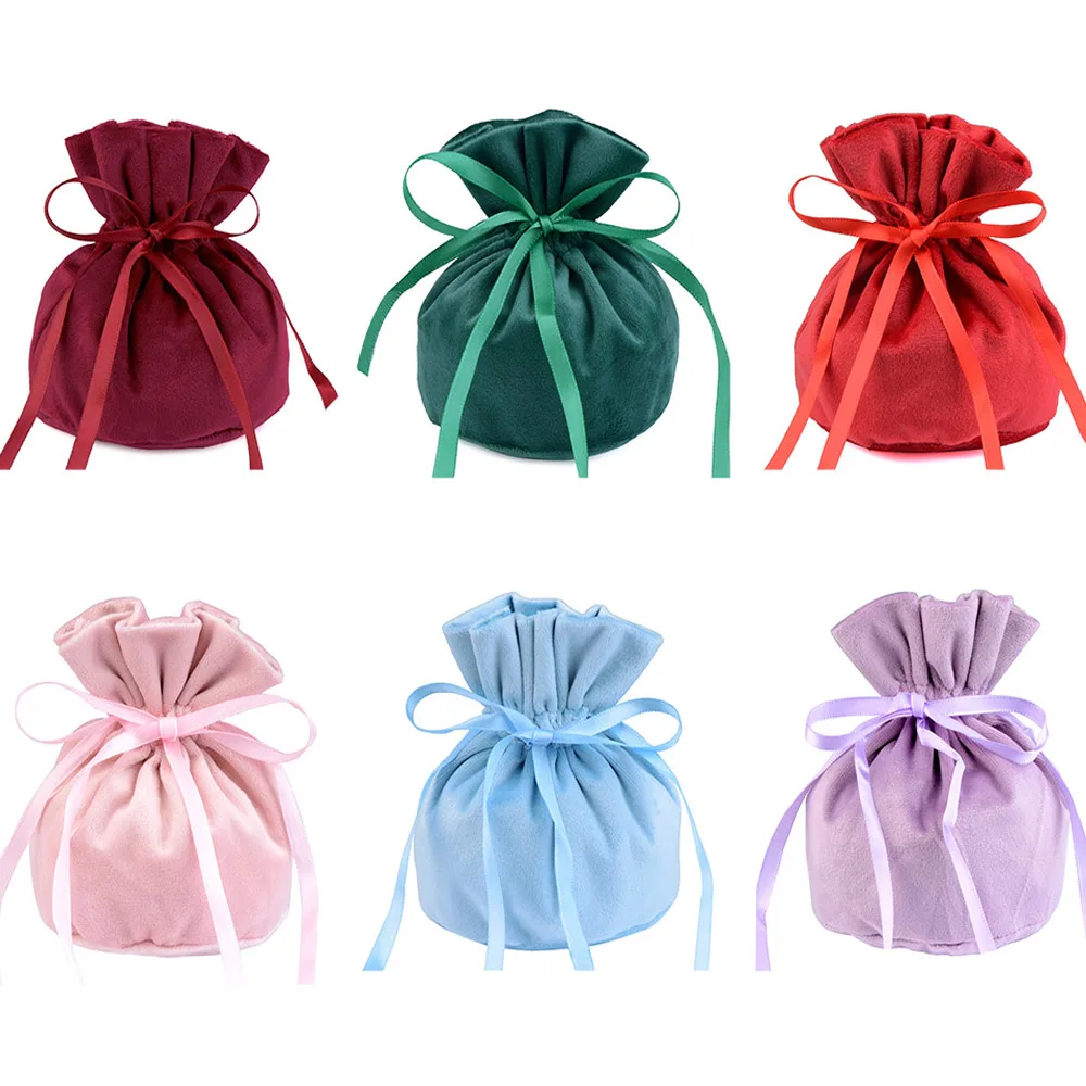 5pcs 10x13.5cm Luxury Soft Velvet Gift Bags Wedding Decoration Party Present Jewelry Packaging Bags with Drawable Bow Ribbon