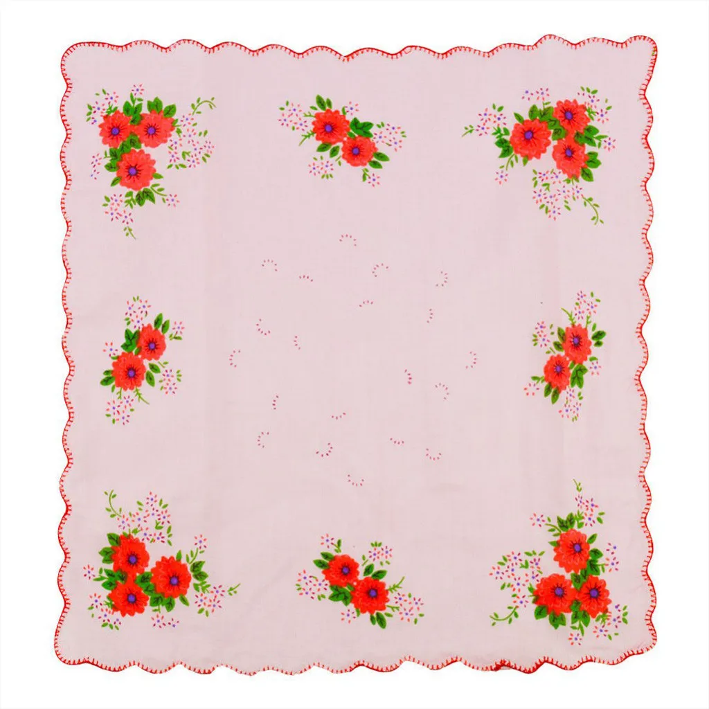 Vintage flower Women Square lady Handkerchief white lace 12PC Women Flower Print  Vintage Handkerchiefs Square Handkerchiefs