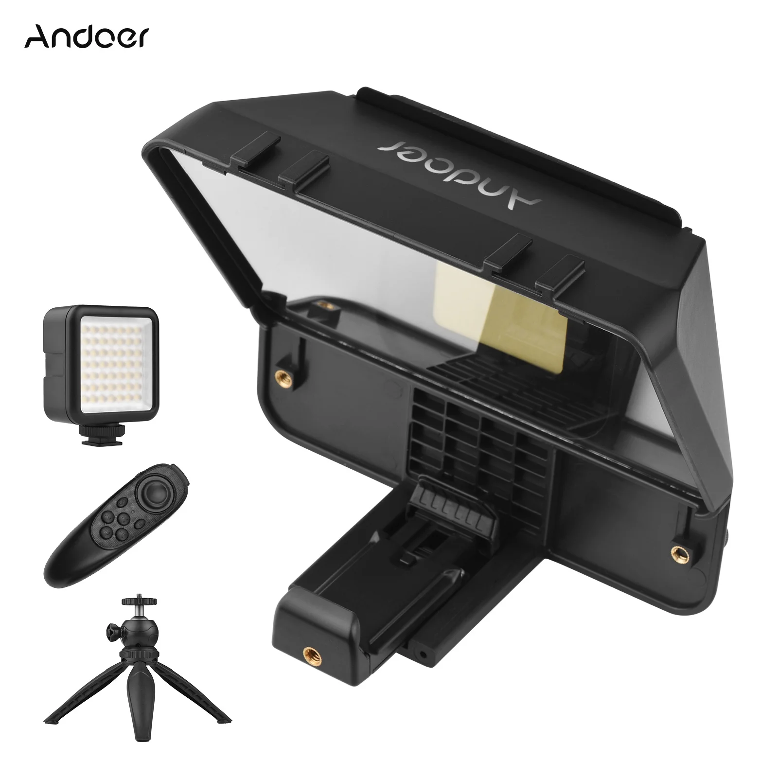 Andoer A10 Teleprompter for Smartphone DSLR Camera Universal Prompter Kit with Phone Holder LED Fill Light Tripod Remote Control