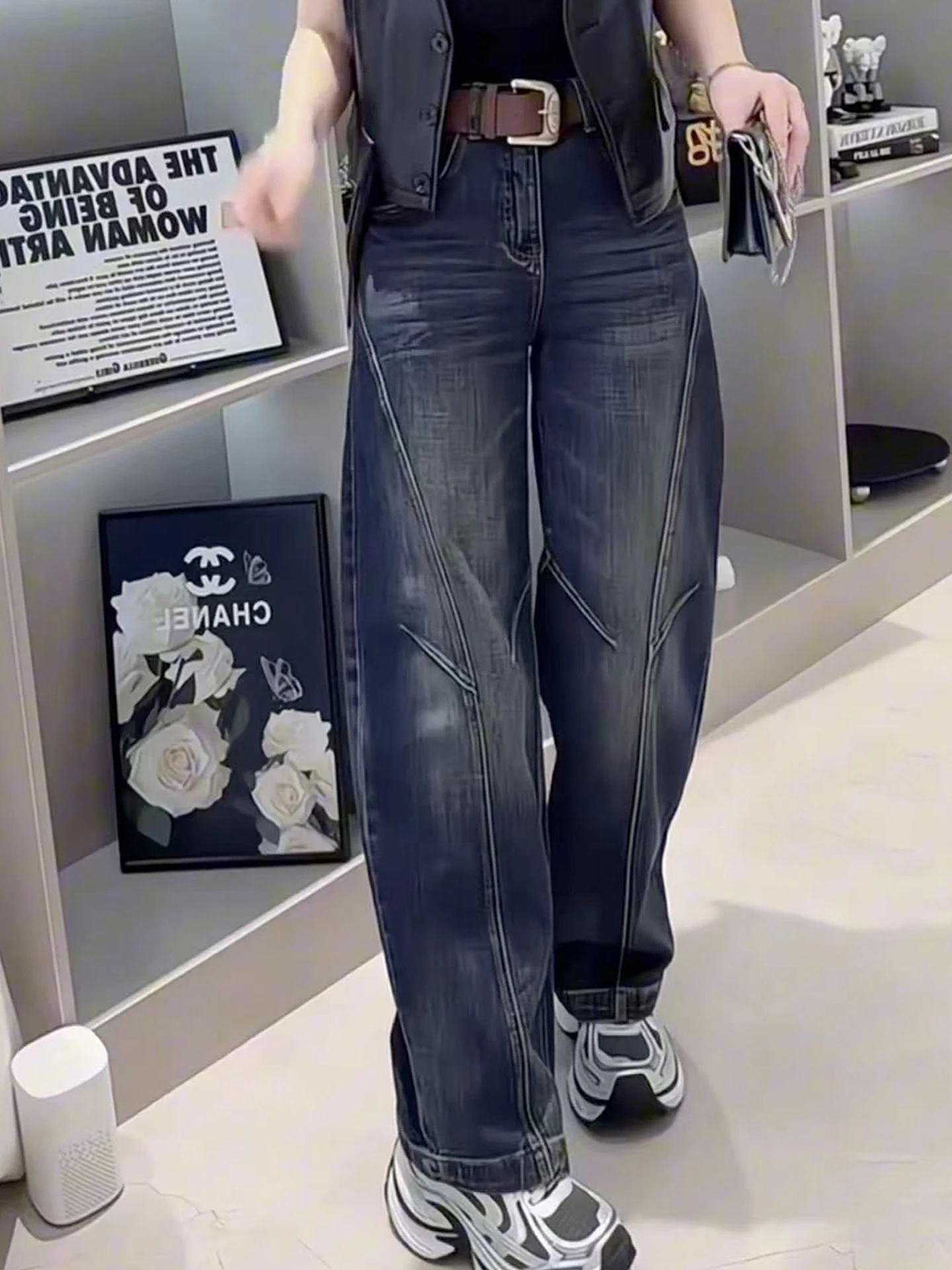 

Женские модные американские джинсы прямого кроя, весенние новинки, утепленные, с эффектом похудения, широкие брюки с высокой талией, карго