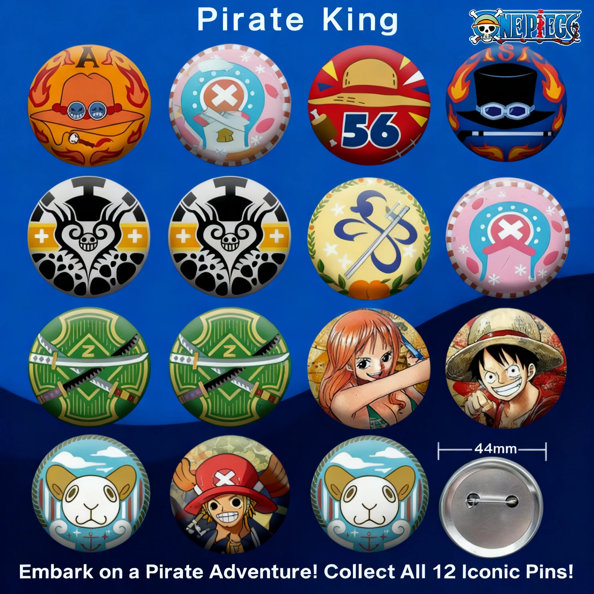 One Piece Anime Badge Luffy Zoro Sanji Round Tinplate Laser Pin Wholesale Anime Merchandise Collectible Cosplay Accessories