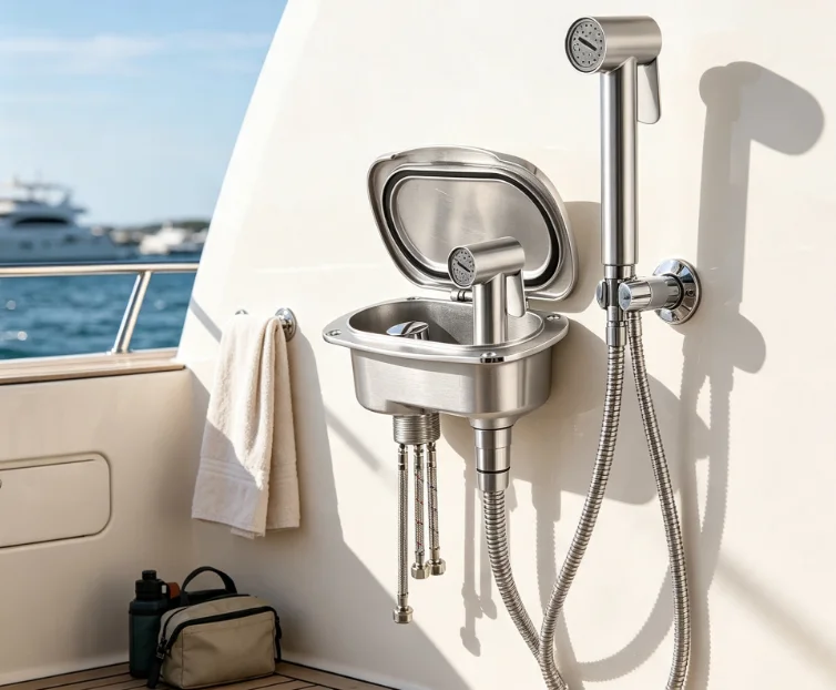 316 Stainless Retractable Hot Cold Shower Kit, Rustproof Outdoor Shower Parts For Yacht RV Camper Marine Installation
