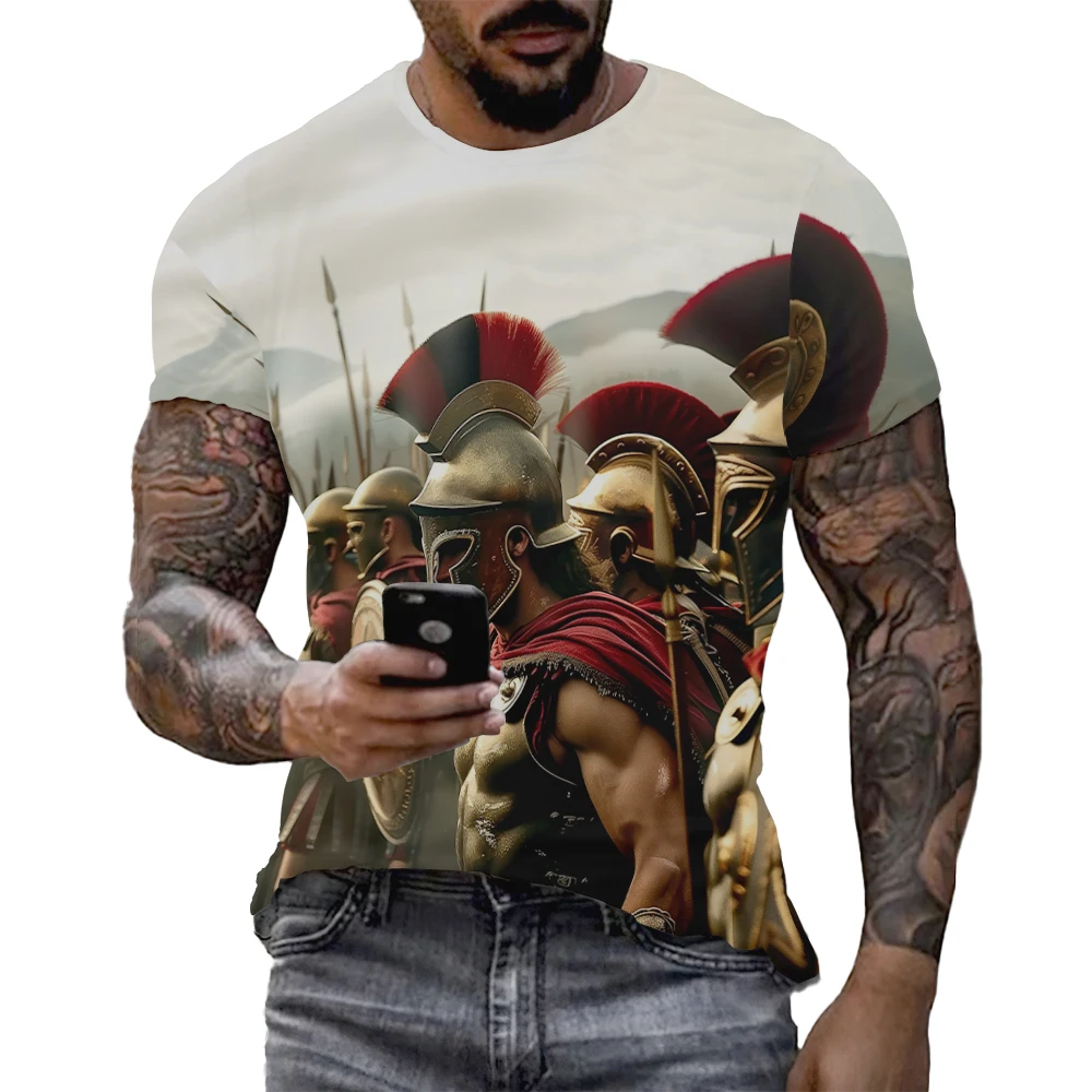 Roman Gladiator Graphic T Shirts For Men Summer Sparta Soldiers Printed Man T-shirt Fashion Casual Oversized Short Sleeve Tops