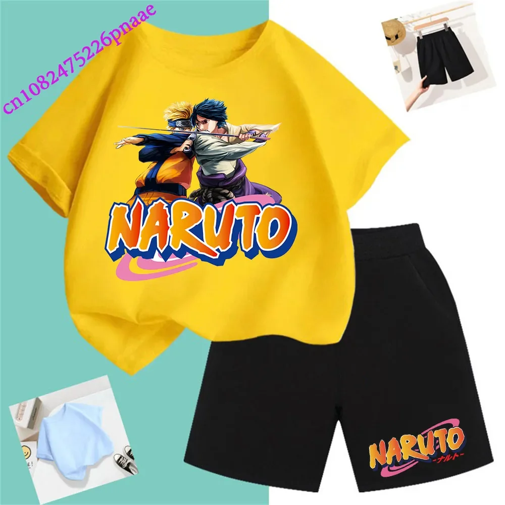 Naruto t shirt Fashion Summer Dress 2024 Short Kid T-shirt Baby Tee Sets Fashion Casual O-neck Breathable Kawaii T Shirt Shorts