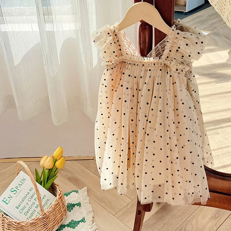 Baby Girl Clothes Cute Polka Dot Girls Suspender Dress for 1-5 Yrs Summer Baby Birthday Princess Dress with Butterfly Wings