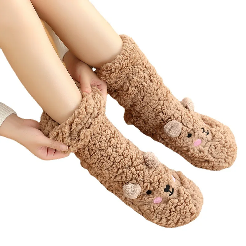 Mntrerm Floor Socks Ladies Autumn And Winter Plus Velvet Coral Fleece Slippers Home Slippers Snow Socks Confinement Carpet Socks