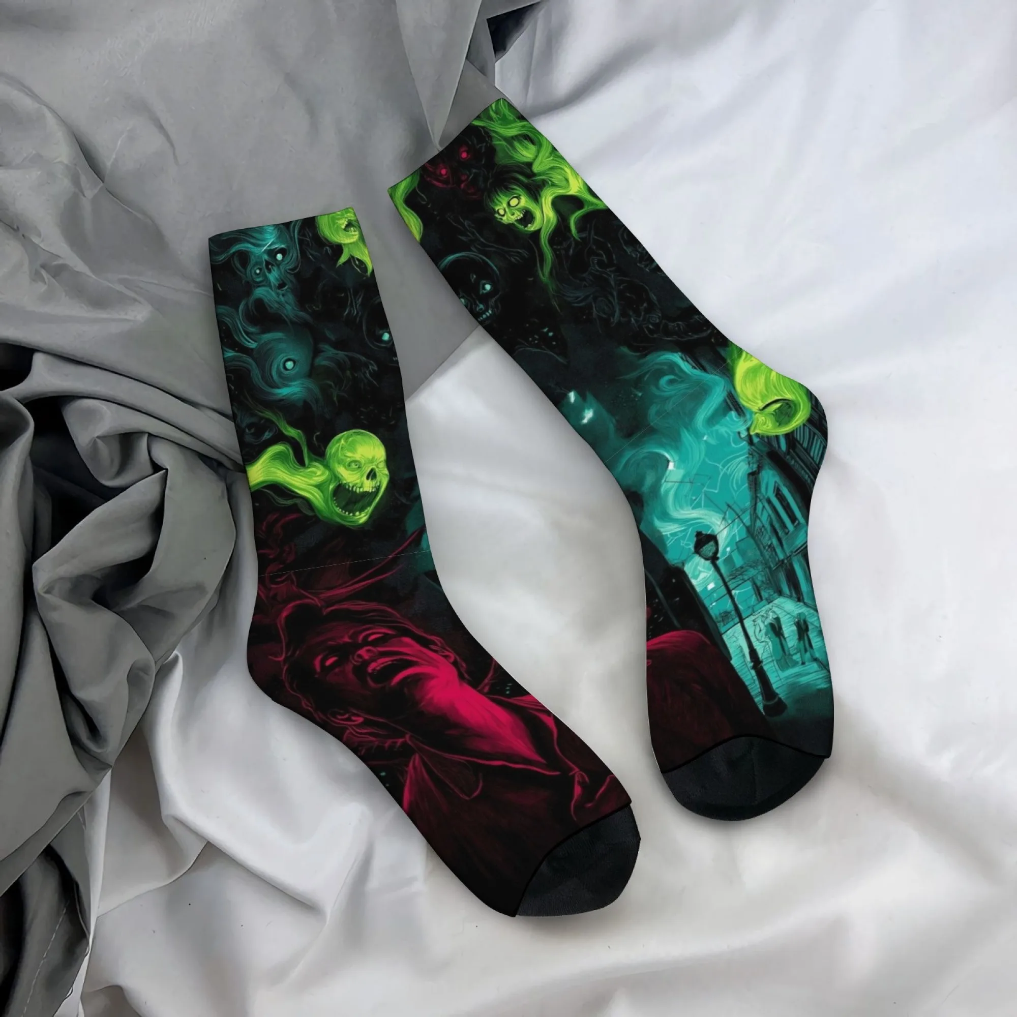 

Gothic horror ghost urban print men's socks, novel street retro trend eerie style casual socks crazy party holiday gift