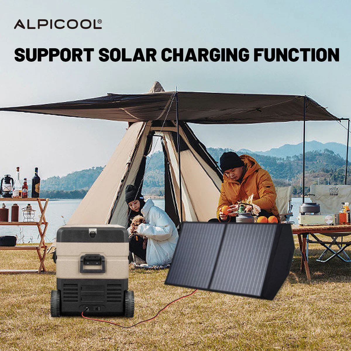 Alpicool battery powered solar charging 12v freezer manufacturer supply car mini refrigerator 54.2l portable camper car fridges