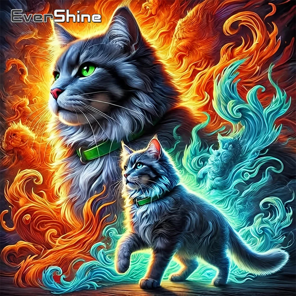 EverShine Diamant-Stickerei Katze DIY Kunst Vollflächiges Quadratisches Gemälde Tierbild Strass-Mosaik Wolke Kinder-Hobby