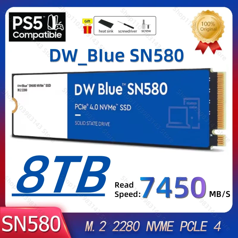 

Original SSD SN580 M2 Nvme M.2 2280 PCIe 4.0 PRO 8TB 4TB 2TB 1TB Hard Drive Disk Internal Solid State HDD For PS5 Desktop