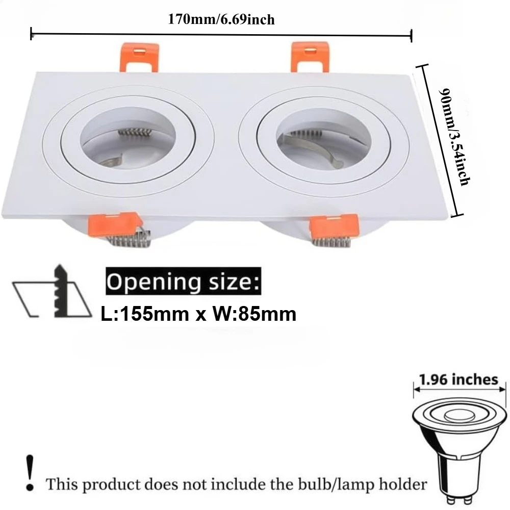JOYINLED Square White Black Double-Head Recessed Ceiling Light Frame, LED Spotlight Housing, GU10 Downlight Housing Adjustable
